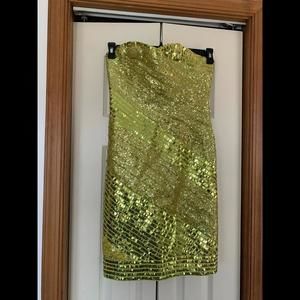 Irina Shabayeva Yellow Sequin Strapless Mini- Sample 2-4
